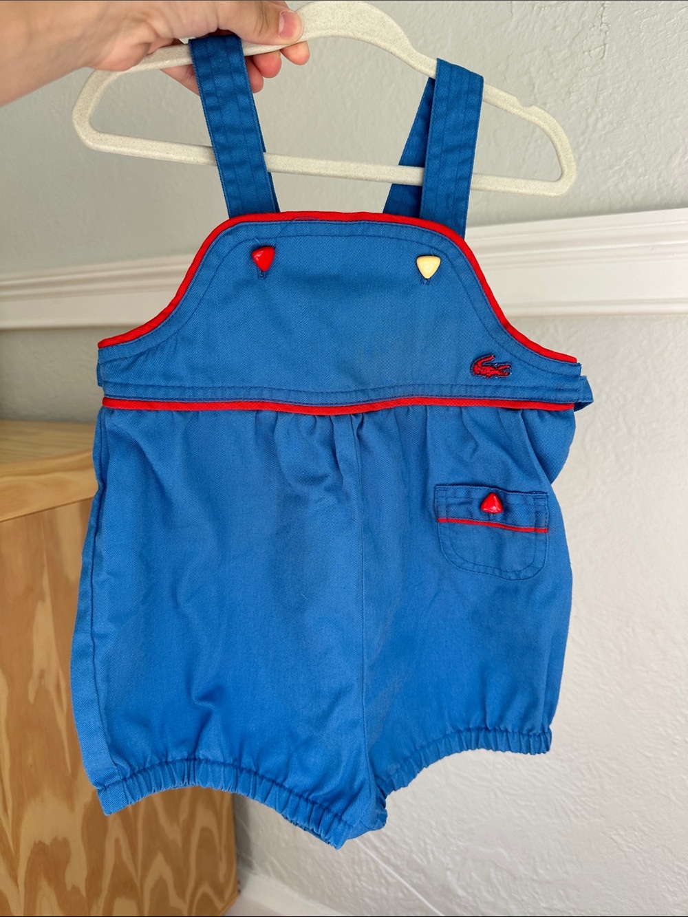 Vintage Lacostet Royal Blue Romper with Red Trim